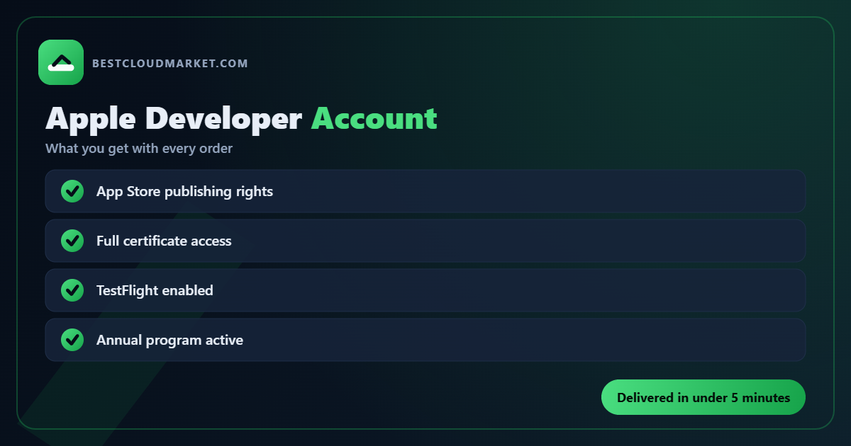 Buy Apple Developer Account — what you get with every order from BestCloudMarket
