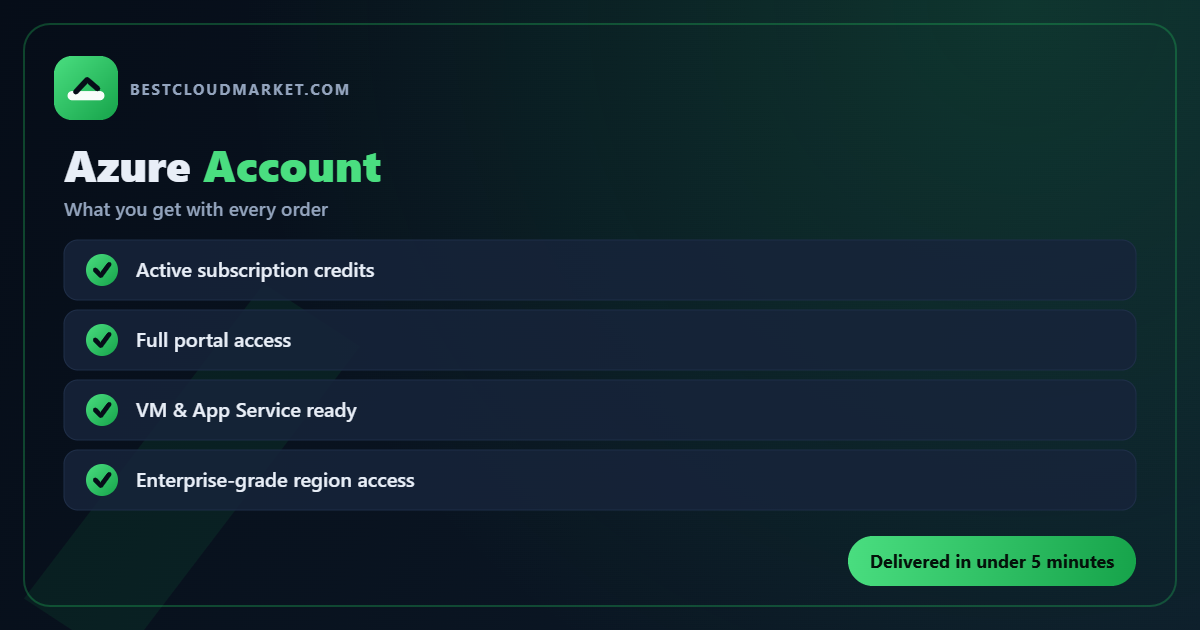 Buy Azure Account — what you get with every order from BestCloudMarket
