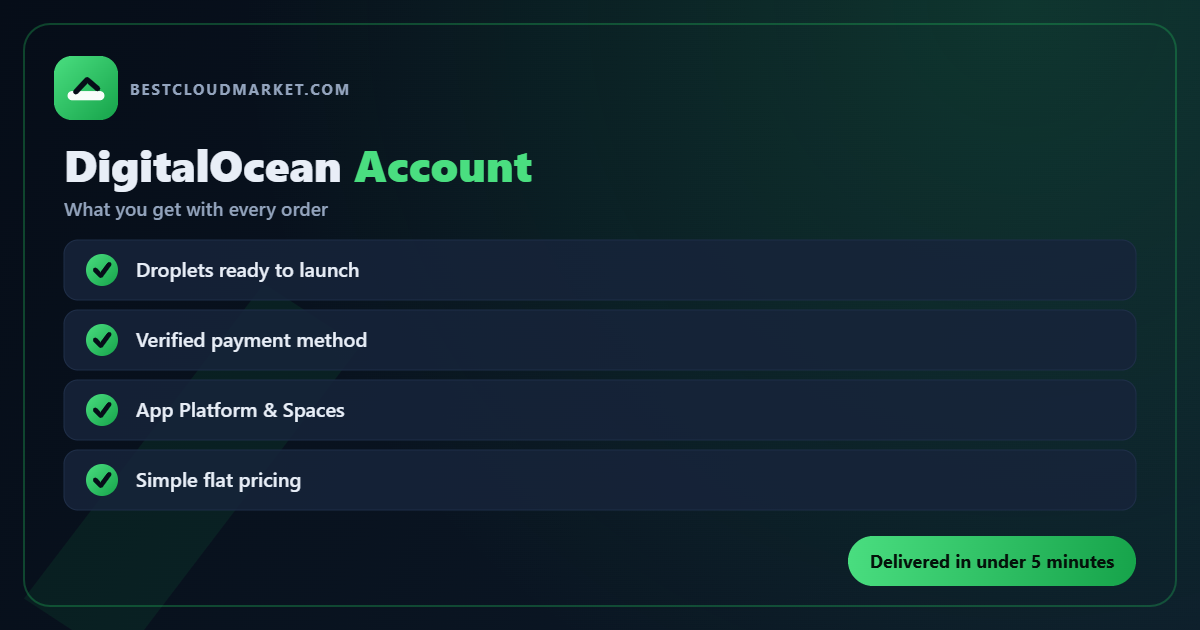 Buy DigitalOcean Account — what you get with every order from BestCloudMarket