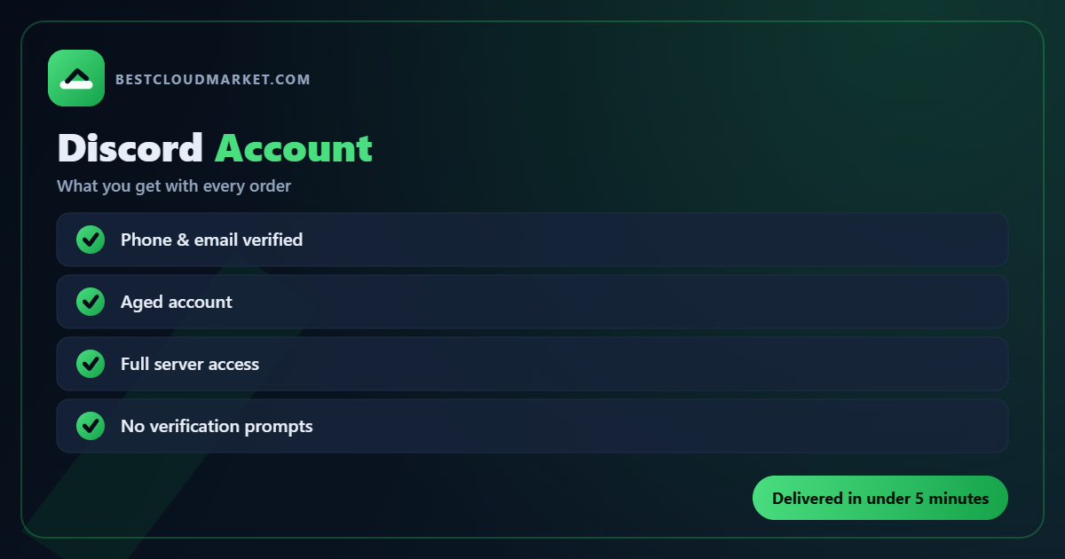 Buy Discord Account — what you get with every order from BestCloudMarket