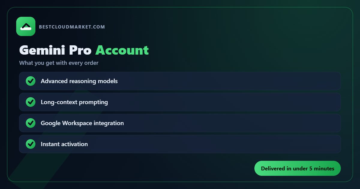Buy Gemini Pro Account — what you get with every order from BestCloudMarket