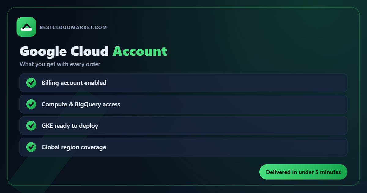 Buy Google Cloud Account — what you get with every order from BestCloudMarket